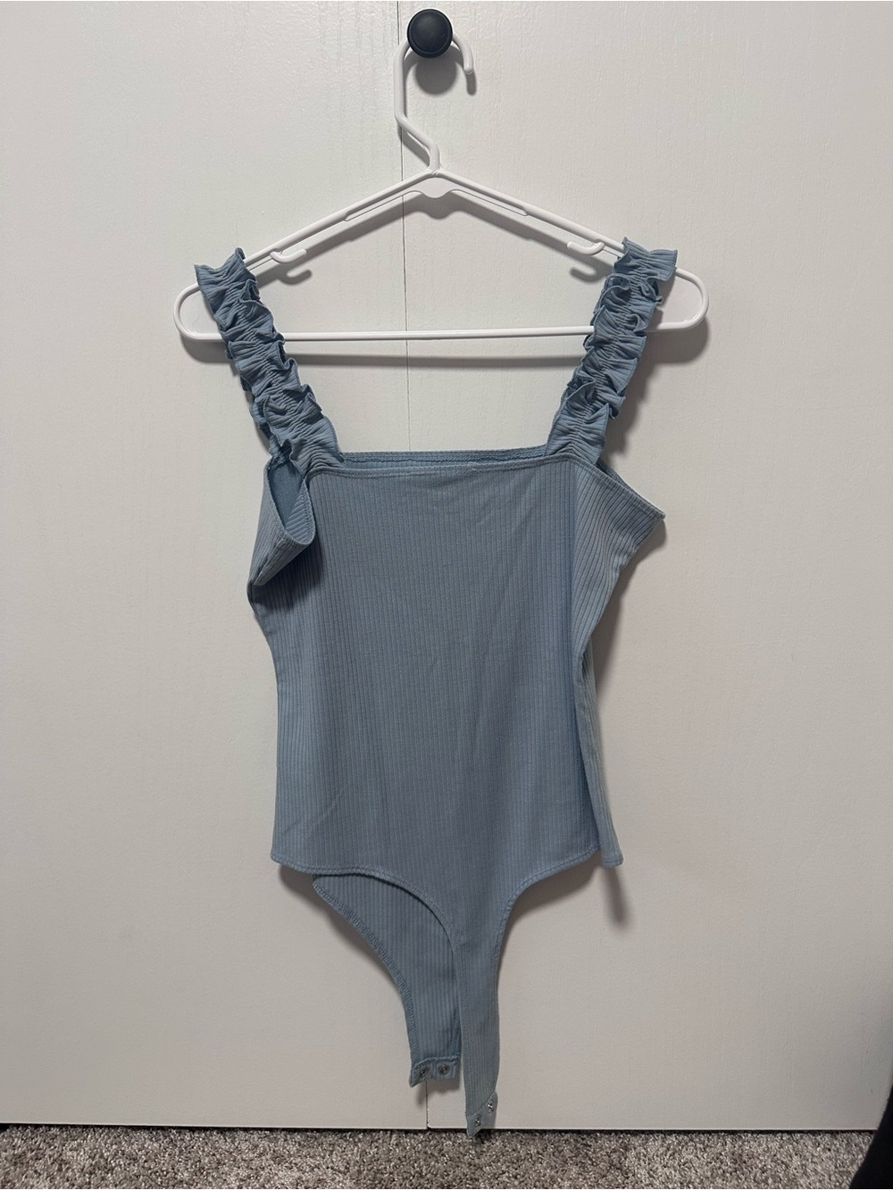 Double Zero Light Blue Ruffled Strap Ribbed Bodysuit - Picture 2 of 2